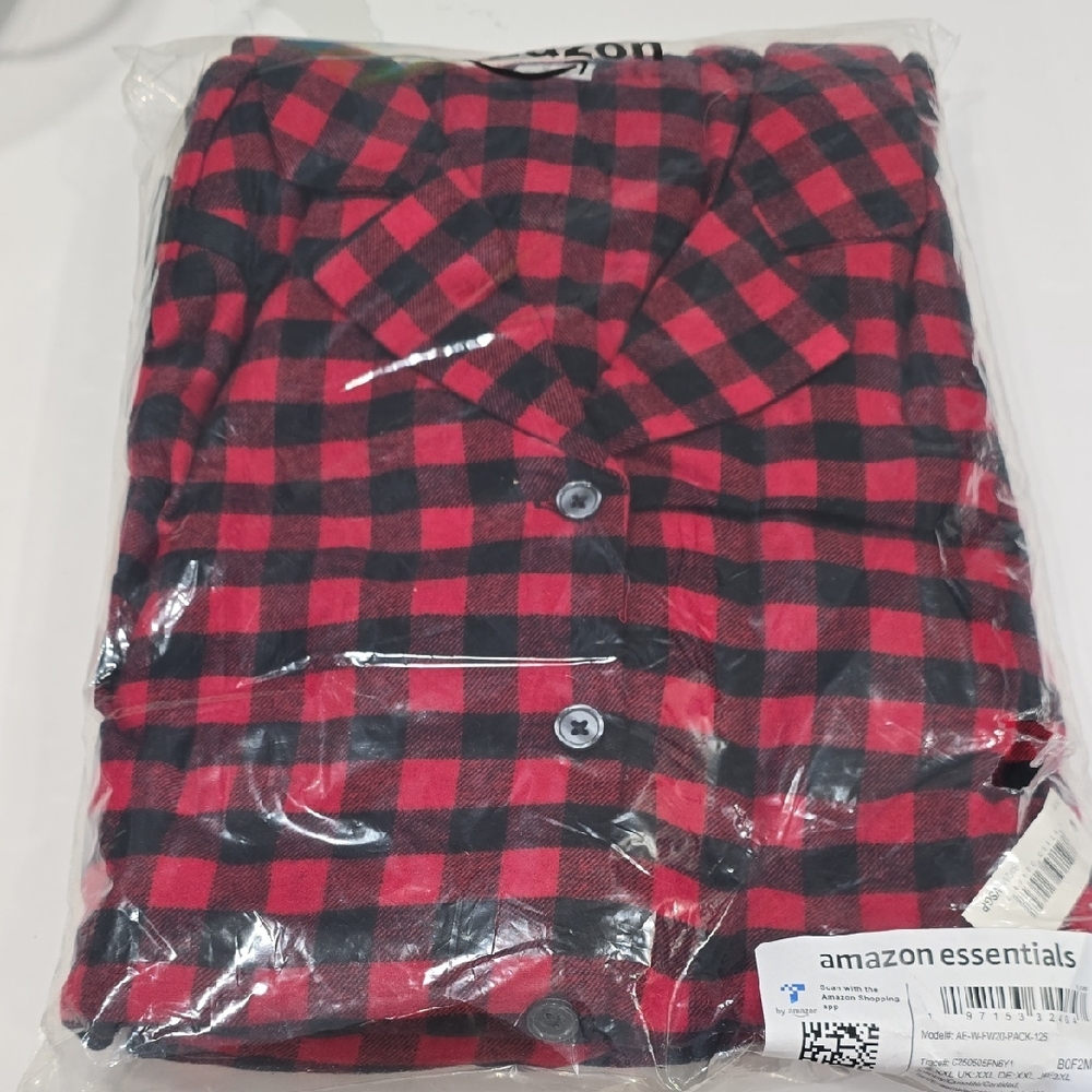 Amazon Essentials Red and Black Checkered Buffalo Check Men's Pajama Set XXL New